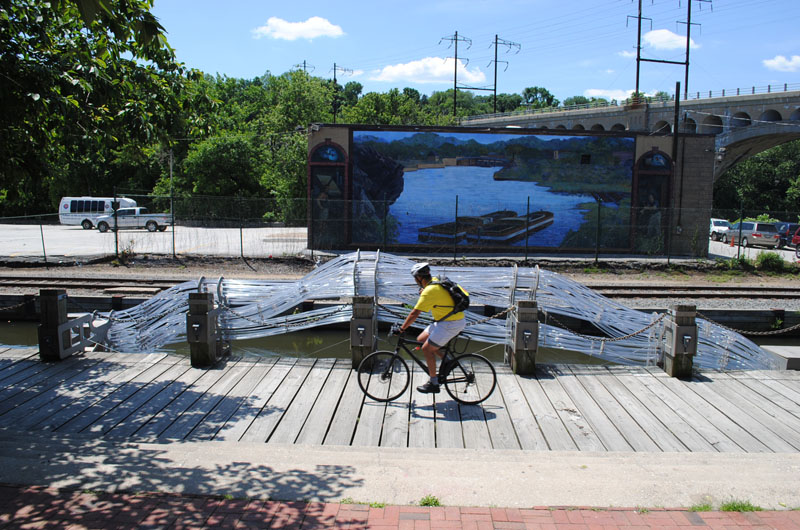 “Escaped Infrastructure” at Canal View Park. Photo credit: Thoughtbarn, courtesy of the Mural Arts Program.